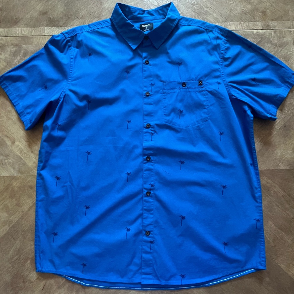 Hurley Blue Palm Tree Print Casual Shirt – XL